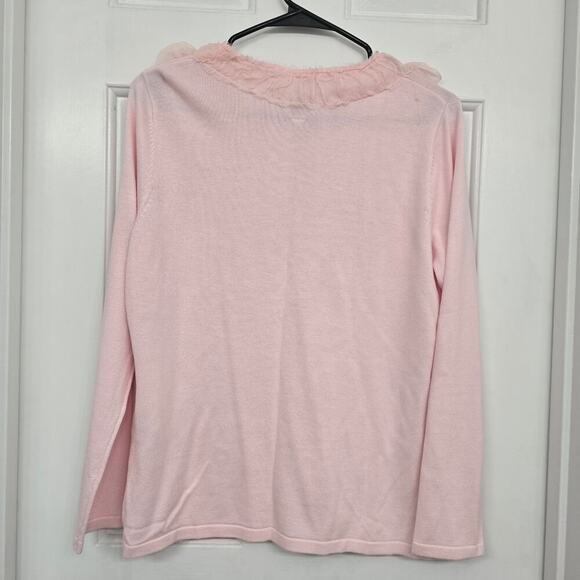 Berek Pink Rosette Appliqué Cardigan Sweater M Embellished Rhinestone Cotton - Picture 3 of 9